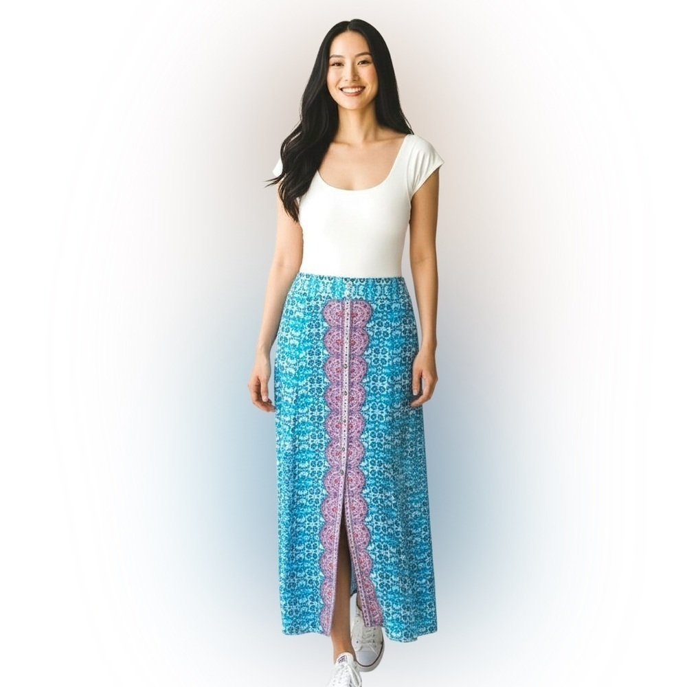 nanette lepore 100% silk resort /summer skirt w deep slits at the front & back